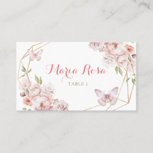 Carte De Placement Élégante fille Florale rose or Quinceañera