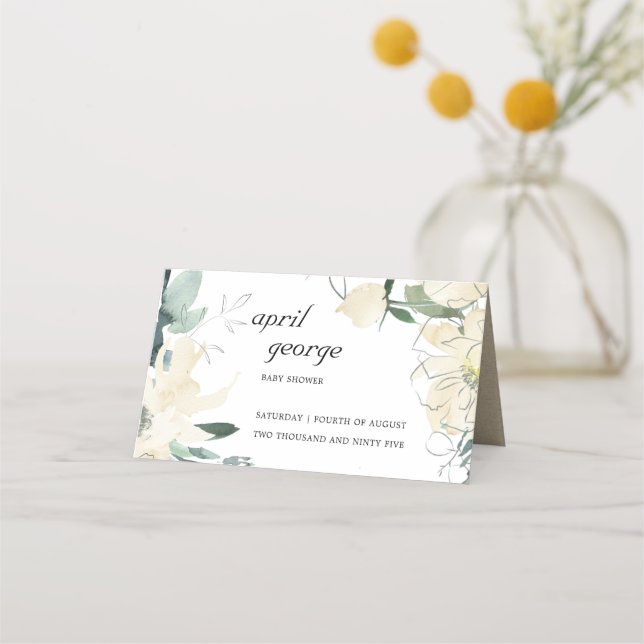 CARTE DE PLACEMENT ELÉGANTE NETTE IVOIRE COULEUR D'EAU BABY SHOWER FL (Devant)