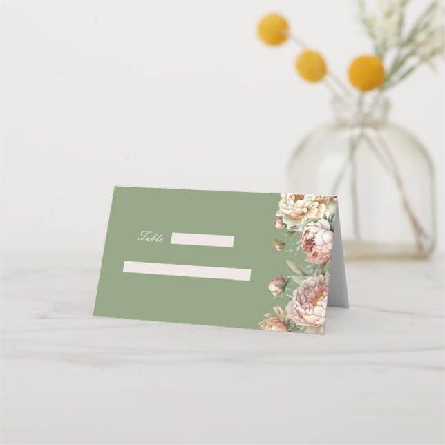 Carte De Placement Elégante Peonies Bleues Plié Carte Place (Devant)