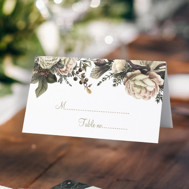 Carte De Placement Elégante pivoines d'hiver chic table mariage (Créateur téléchargé)