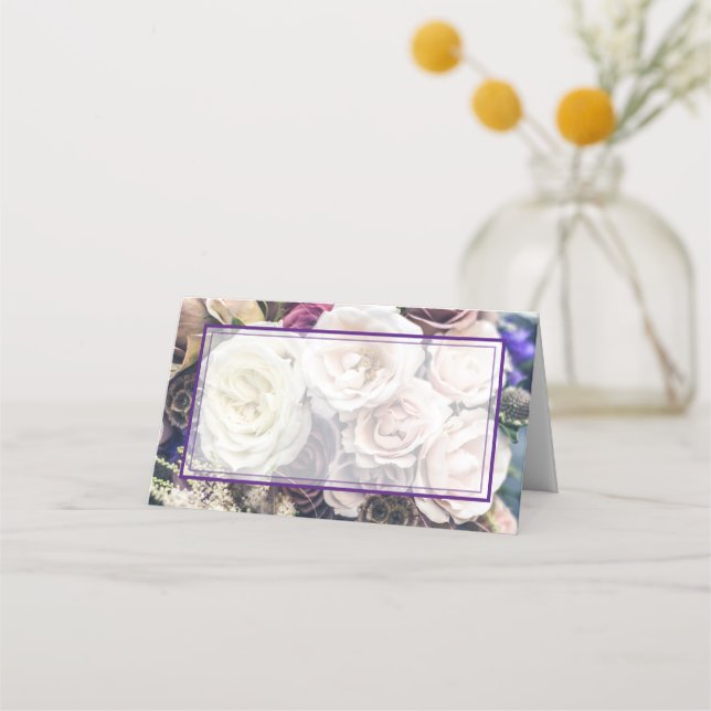 Carte De Placement Elégante Réception De Mariage Floral Violet (Devant)