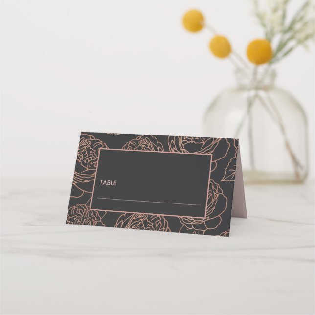 CARTE DE PLACEMENT ÉLÉGANTE ROSE ROSE ROSE ROSE NOIR MARIAGE FLORAL (Devant)