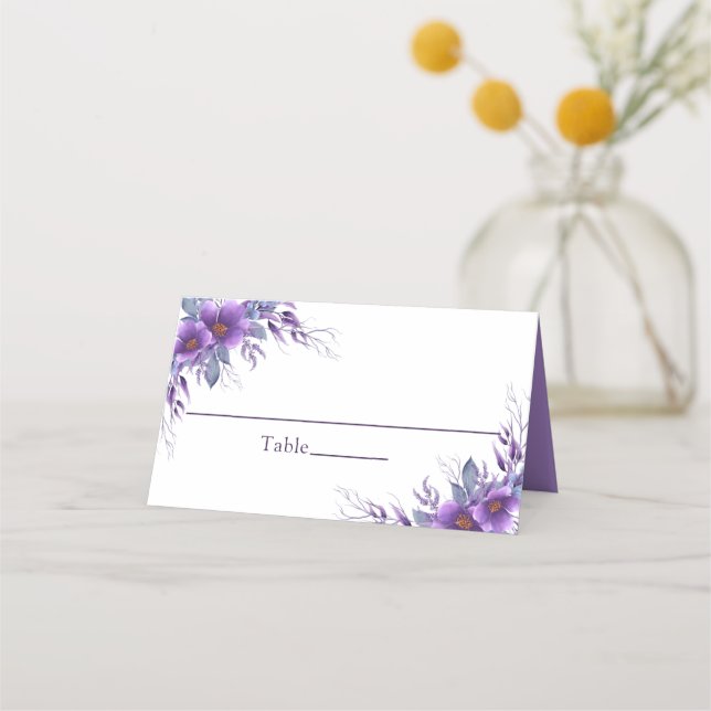 Carte De Placement Élégante table de Mariage floral violet (Devant)