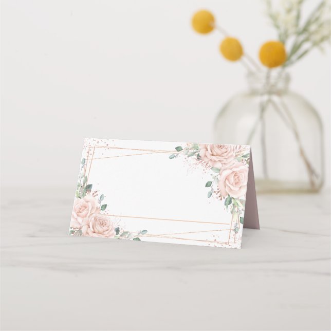 Carte De Placement Élégantes Roses Fleurs Rose Pâle en Or Rose  (Devant)