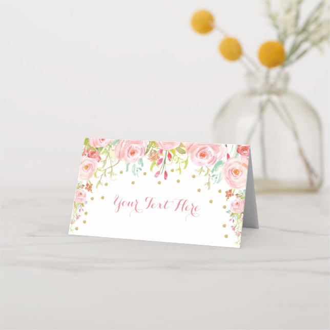 Carte De Placement Eléphant rose Floral Baby shower Anniversaire (Devant)