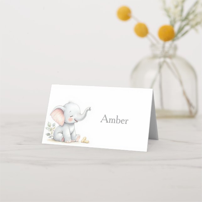 Carte De Placement Elephant Themed Baby Shower Place Cards (Devant)