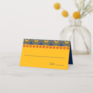 Carte De Placement Eléphants à thème indiens en Mariage bleu royal
