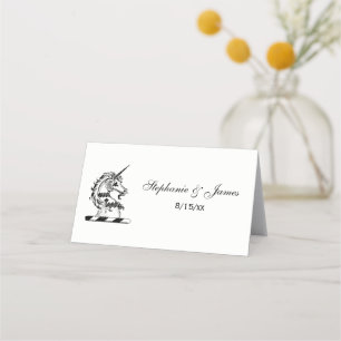 Carte De Placement Emblème de tête de l'licorne héraldique