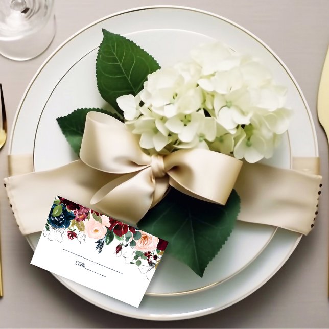 Carte De Placement Embrassez le Mariage Florals | Bleu de la marine d (Créateur téléchargé)