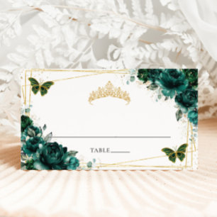 Carte De Placement Emerald Green Floral Quinceañera 16e anniversaire