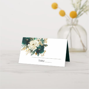 Carte De Placement Emerald Green White Gold Peonies Mariage Table