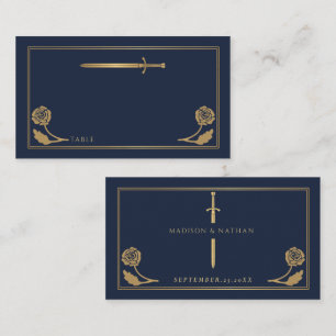 Carte De Placement Épée Royale Médiévale Bleue Or Mariage