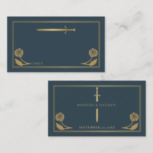 Carte De Placement Épée Royale Médiévale Grise Dorée Mariage