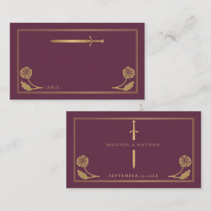 Carte De Placement Épée Royale Médiévale Mauve Or Mariage