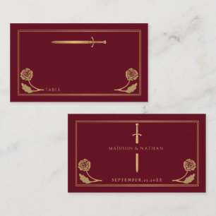 Carte De Placement Épée Royale Médiévale Rouge Or Mariage