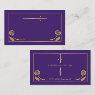 Carte De Placement Épée Royale Médiévale Violet Or Mariage