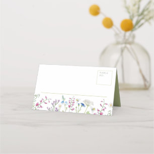 Carte De Placement Esquisse de fleur sauvage d'aquarelle mariage vert