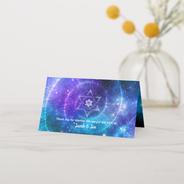 Carte De Placement Étoile de David Purple Blue Aquarelle Galaxy plié (Dos)