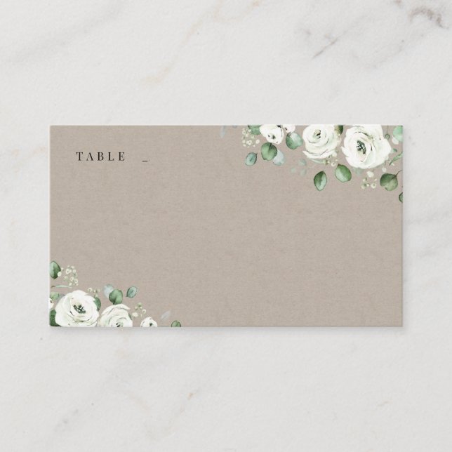 Carte De Placement Eucalyptus Verdure blanc floral rustique mariage (Devant)