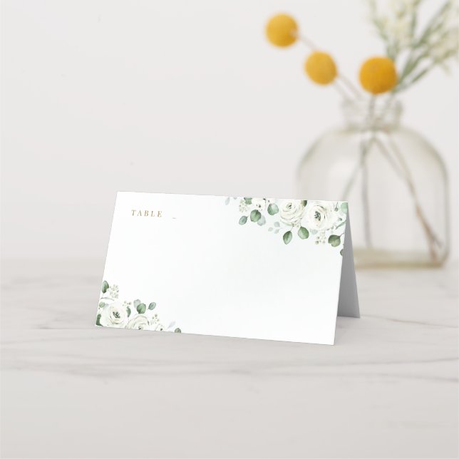 Carte De Placement Eucalyptus Verdure blanc floral rustique mariage (Devant)