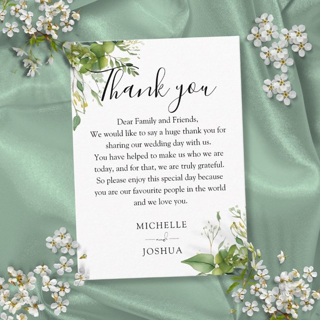 Carte De Placement Eucalyptus verdure Élégant Merci de mariage (Eucalyptus Greenery Elegant Wedding Thank You Place Card)