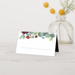 Carte De Placement Eucalyptus verdure Mariage floral rouge Bourgogn