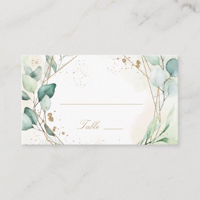 Carte De Placement Eucalyptus Verdure or Géométrique Rustique Mariage (Devant)