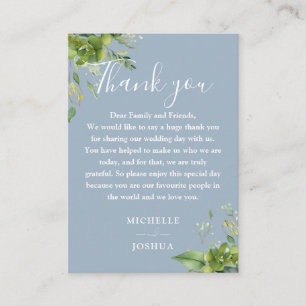 Carte De Placement Eucalyptus Vert Dusty Mariage bleu Merci