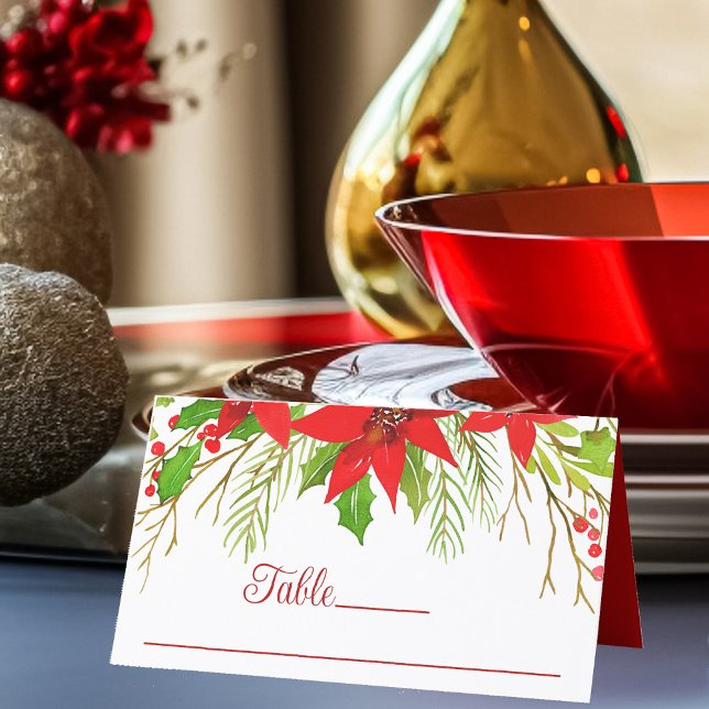 Carte De Placement Festif Rouge Noël Poinsettia Mariage de vacances (Créateur téléchargé)