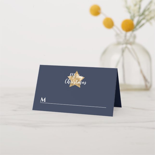 Carte De Placement Festive Marine Blue Gold Star Noël (Devant)