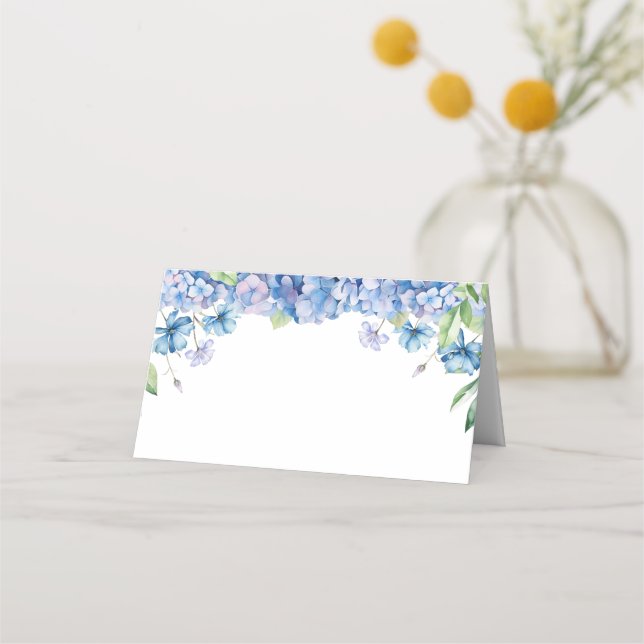 Carte De Placement Fête de mariage Florale Hydrangea Bleu Moderne (Devant)