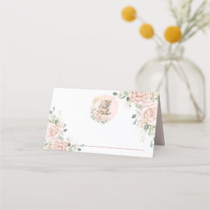 Carte De Placement Fête de thé élégante aux roses florales rose pâle 