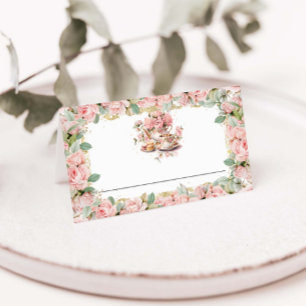 Carte De Placement Fête de thé rose fleurie vintage bébé mariage