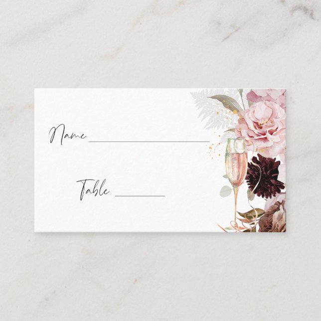 Carte De Placement Fête des mariées de Champagne Rose Floral (Devant)