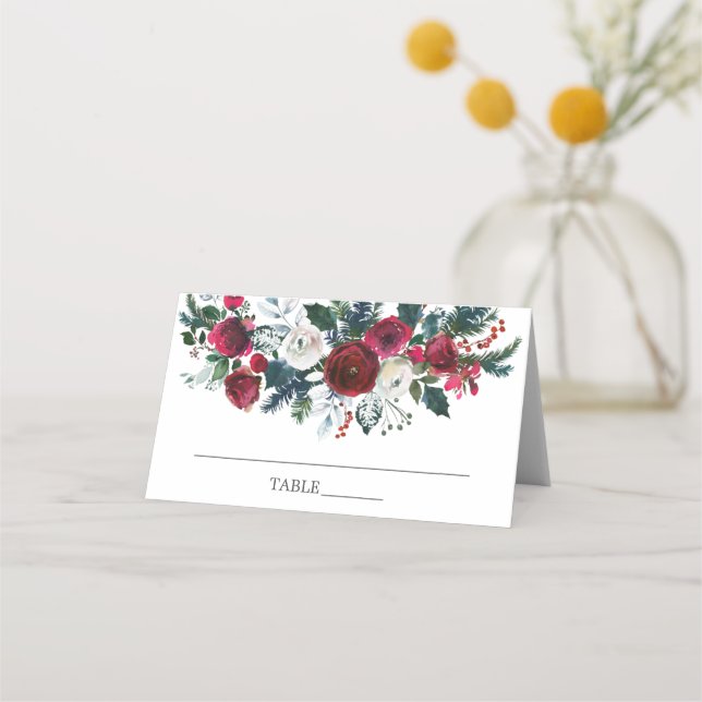 Carte De Placement Fête des mariées florale en fleurs hivernales (Devant)