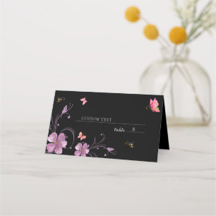 Carte De Placement Fête des mariées florale moderne aux papillons col