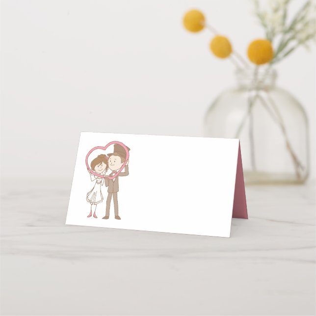 Carte De Placement Fête des mariées Mariage de dessin de mariée rose (Devant)