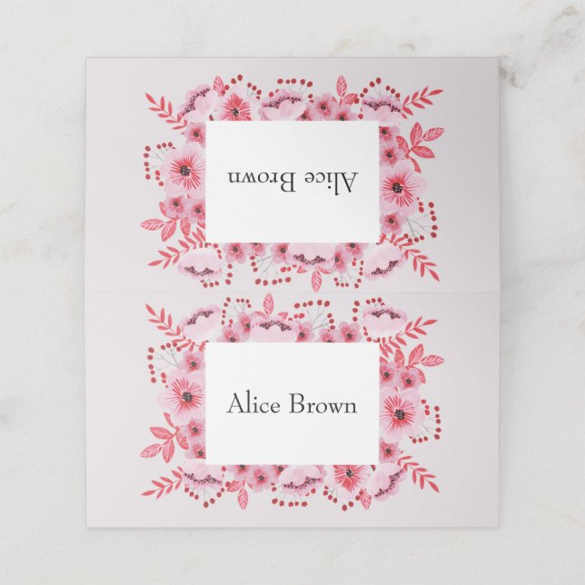 Carte De Placement Fête des mariées Rose Aquarelle Fleurs Carte Place (Extérieur déplié)