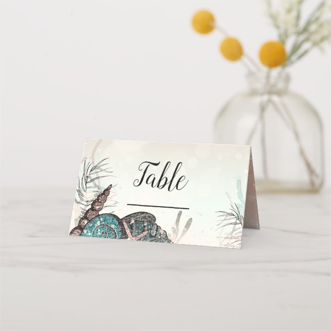 Carte De Placement Fête Sweet 16 Pink Under the Sea Shells Beach (Devant)