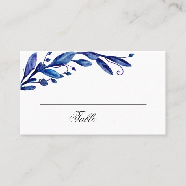 Carte De Placement Feuillage bleu aquarelle. Mariage botanique de la  (Devant)