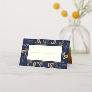 Carte De Placement Feuillage doré Elegant Mariage bleu marine or