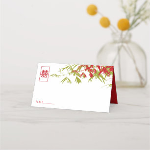 Carte De Placement Feuille bambou vert rouge double Xi Mariage chinoi