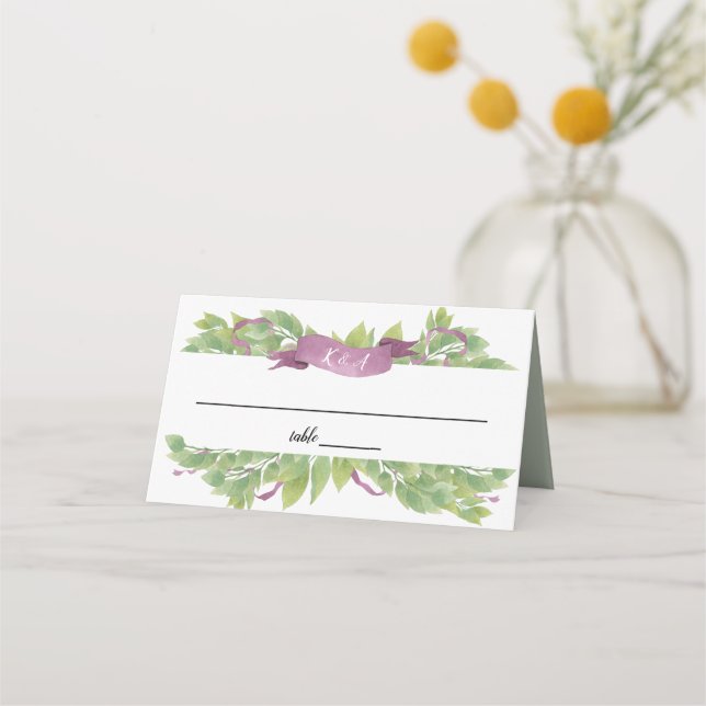 Carte De Placement Feuilles d'aquarelle violet et vert - Carte Place (Devant)