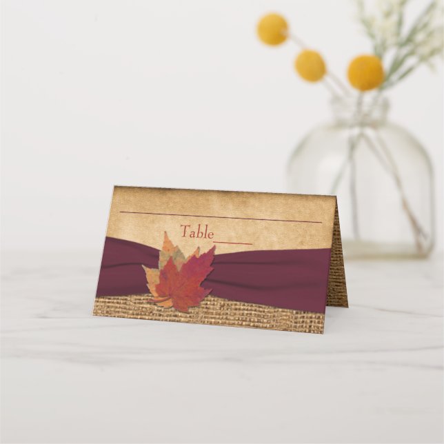 Carte De Placement Feuilles d'automne FAUX Burlap Plié Carte Place -  (Devant)