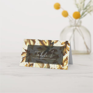 Carte De Placement Feuilles d'or Abricot beige et noir Mariage d'auto