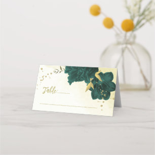 Carte De Placement Feuilles d'or aux fleurs vert émeraude