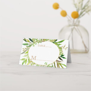 Carte De Placement Feuilles encadrés de feuilles vertes et d'or Numér