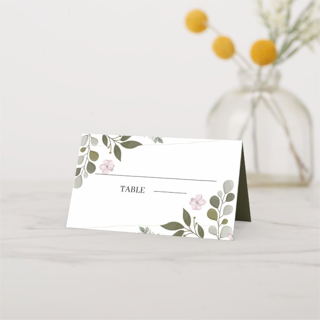 Carte De Placement Feuilles Et Fleurs D'Aquarelle Simple (Devant)