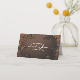 Carte De Placement Feuilles Ornementales de Table Automne Vintage Or