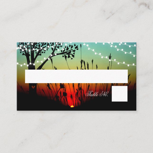Carte De Placement Feux d'arbre rustique Coucher de soleil Mariage Ca (Devant)